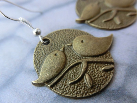 Preview: Vögel Ohrringe Spatz Ast Zweig Vogel Paar Liebe 3D